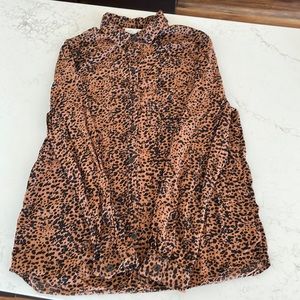 beachlunchlounge Brown and Black Animal Print Button Up Blouse. Long sleeves